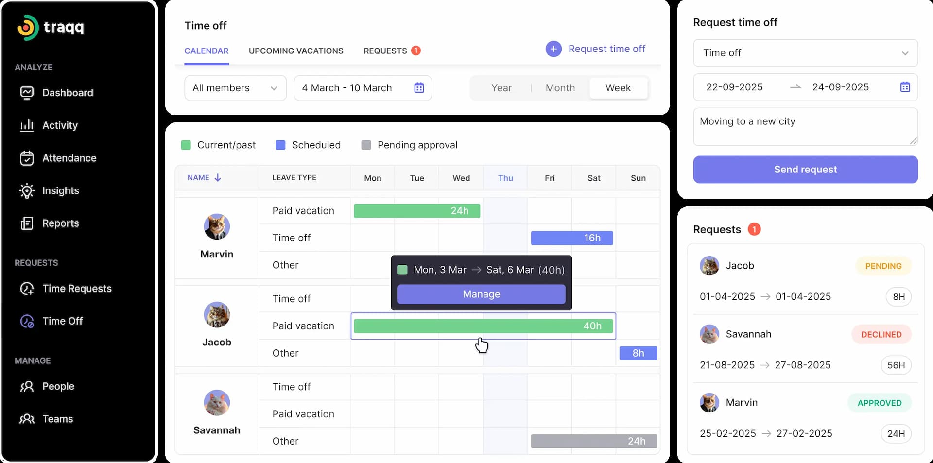 Simplify leave tracking with a complete solution that logs PTO and time off accurately. Track work and manage team availability in one place.