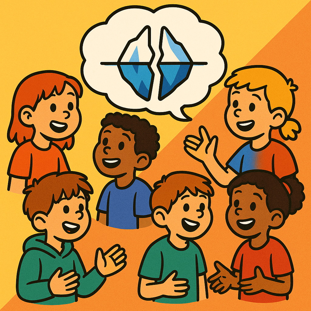 Six kids chat about topics like first job, bucket list, zombie apocalypse survival, one dessert for life, best scar story, and favorite scent in a playful setting.
