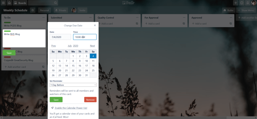 Setting a Due Date for a Trello Card