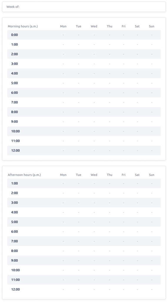 daily schedule template 15 minute intervals