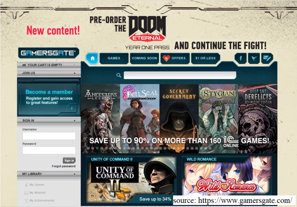 screenshot of GamersGate website