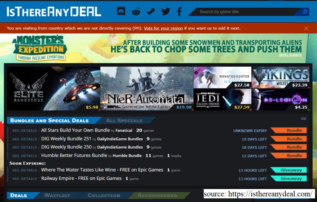 screenshot of Is There Any Deal website