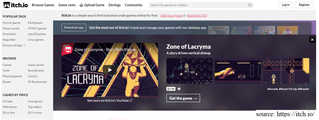 screenshot of Itch.io website