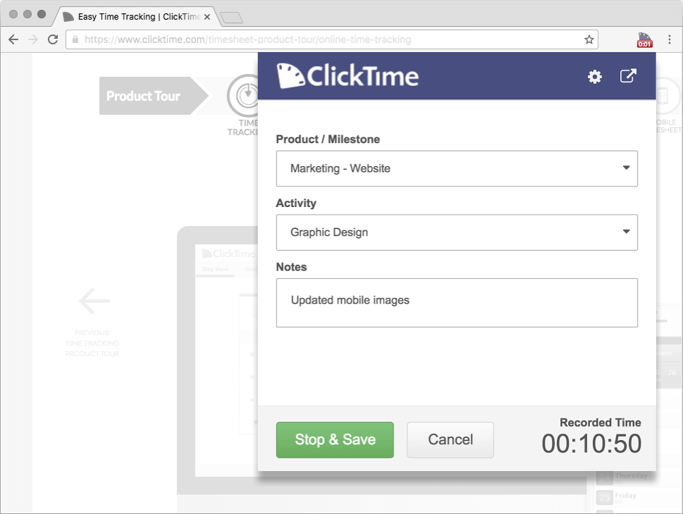 ClickTime - time tracker for Windows