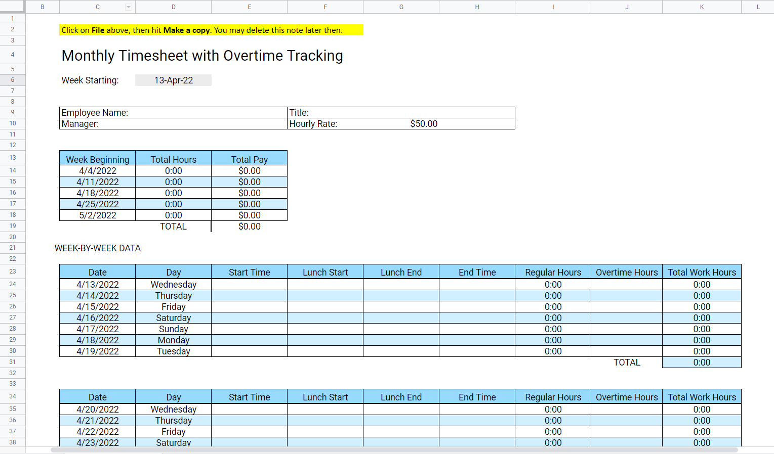 time tracker excel template