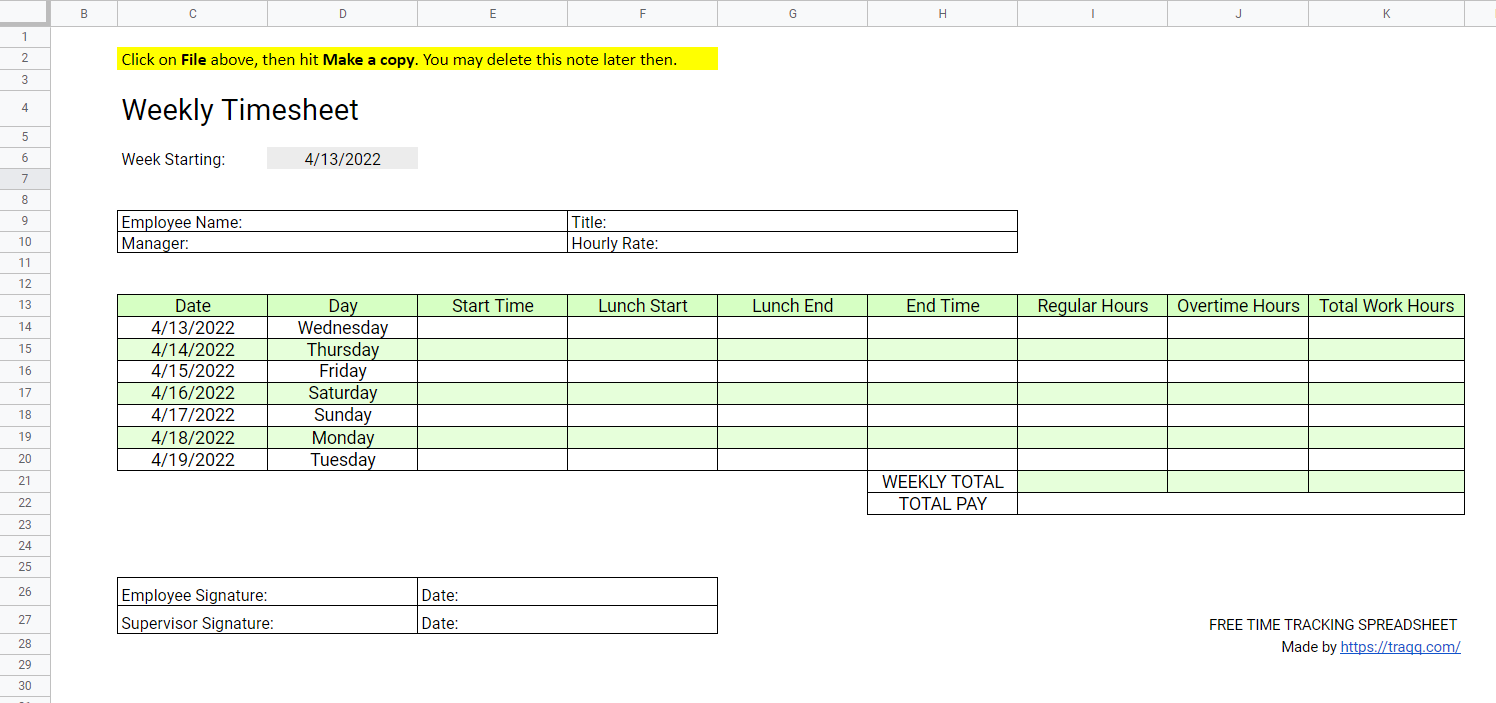 time tracker excel template