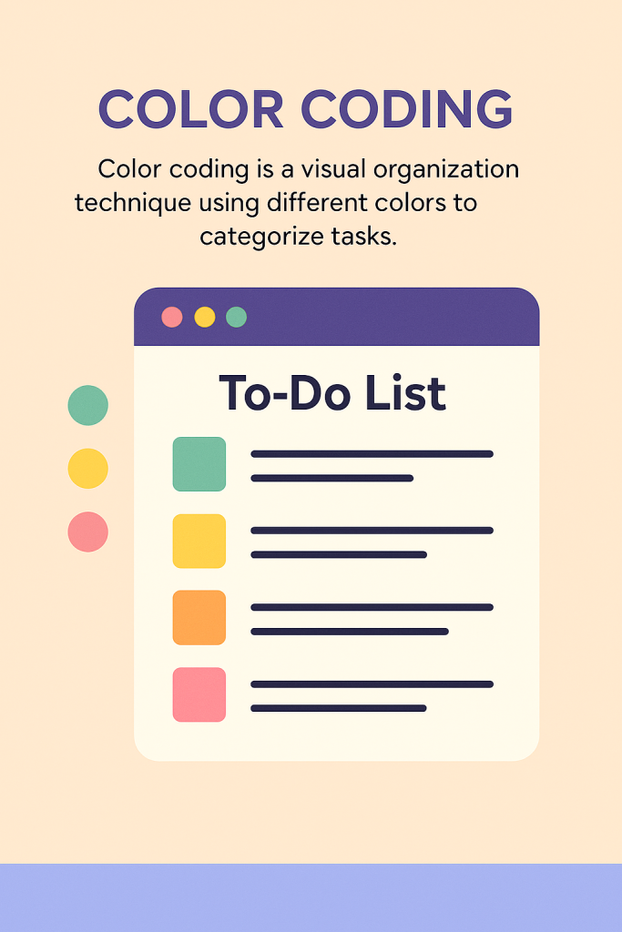 Infographic of a color-coded to-do list demonstrating how to pay attention to detail, organize tasks visually, and realize the value of detail-oriented skills.
