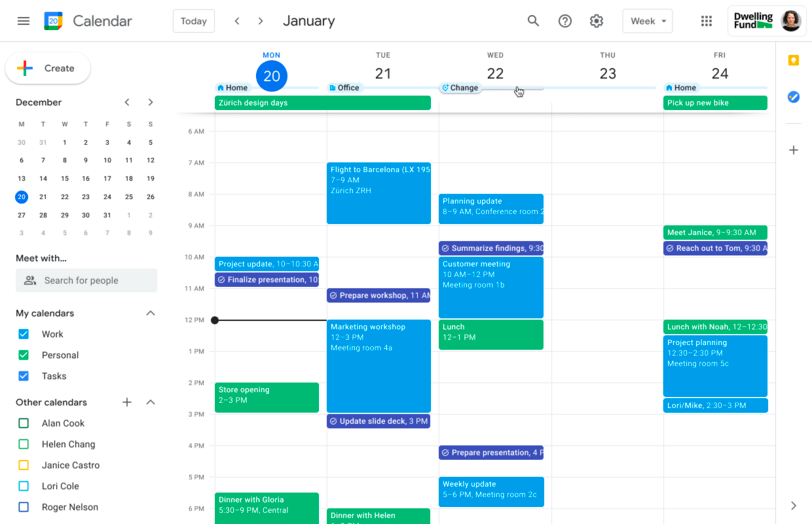 Share team calendars and have asynchronous/flexible schedules