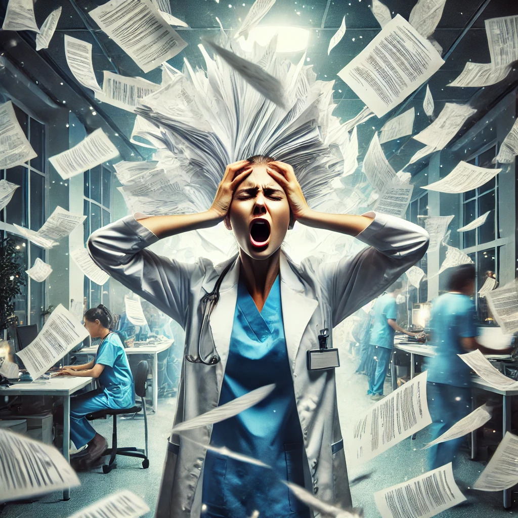 A medical worker frustrated by burnout that could be prevented with the help of AI-driven time management tools
