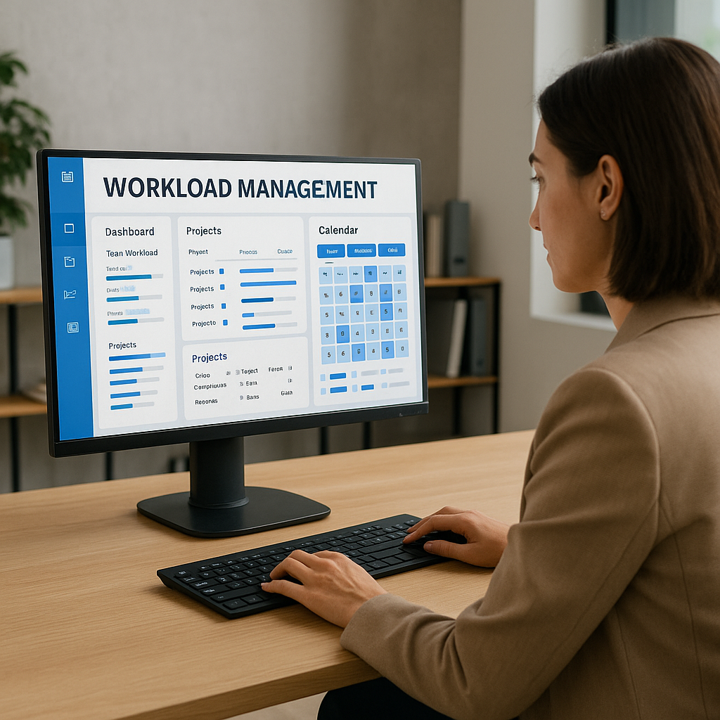 Team leader uses workload management tools on dashboard to allocate project tasks, support team members; prevent decreased productivity in complex projects.