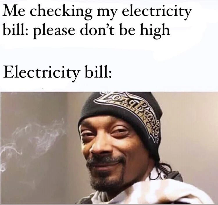 Snoop Dogg High meme: seeing a high Snoop Dogg on your electricity bill, poking fun at work from home costs, business bills, internet spikes and frustration