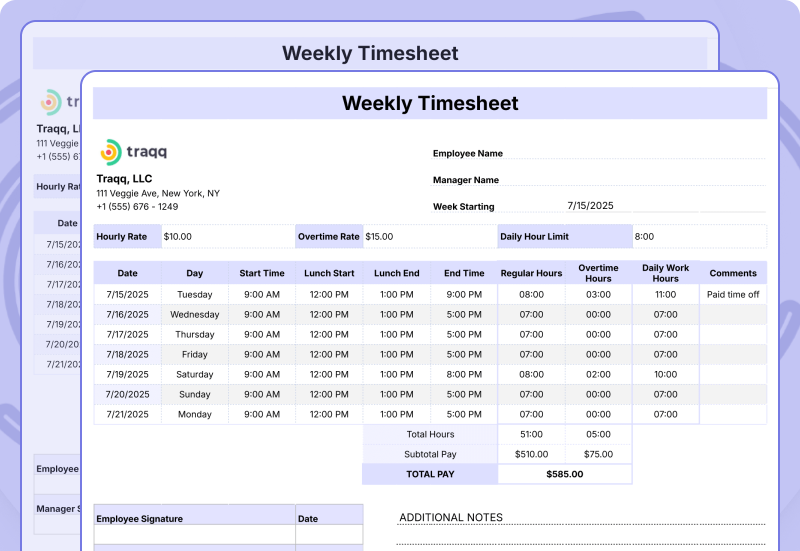 An image of a timesheet in excel that can be used to track billable hours.