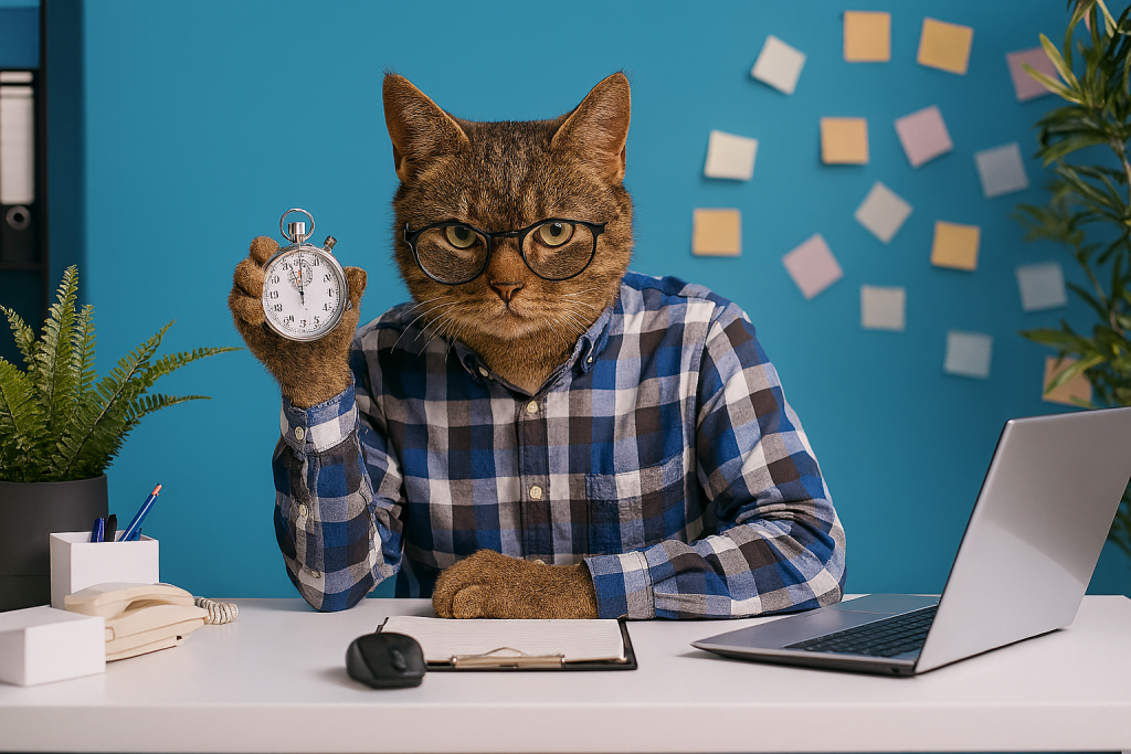 A cat holding a countdown timer to represent all the various forms of countdown timer teqniques.